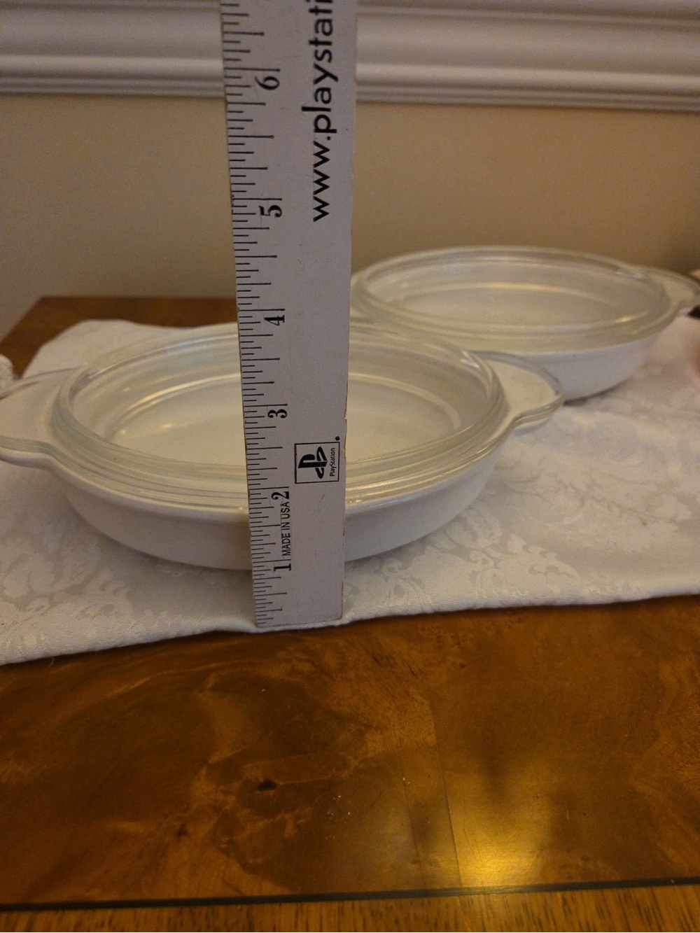 Corningware white glass-lidded baking dishes